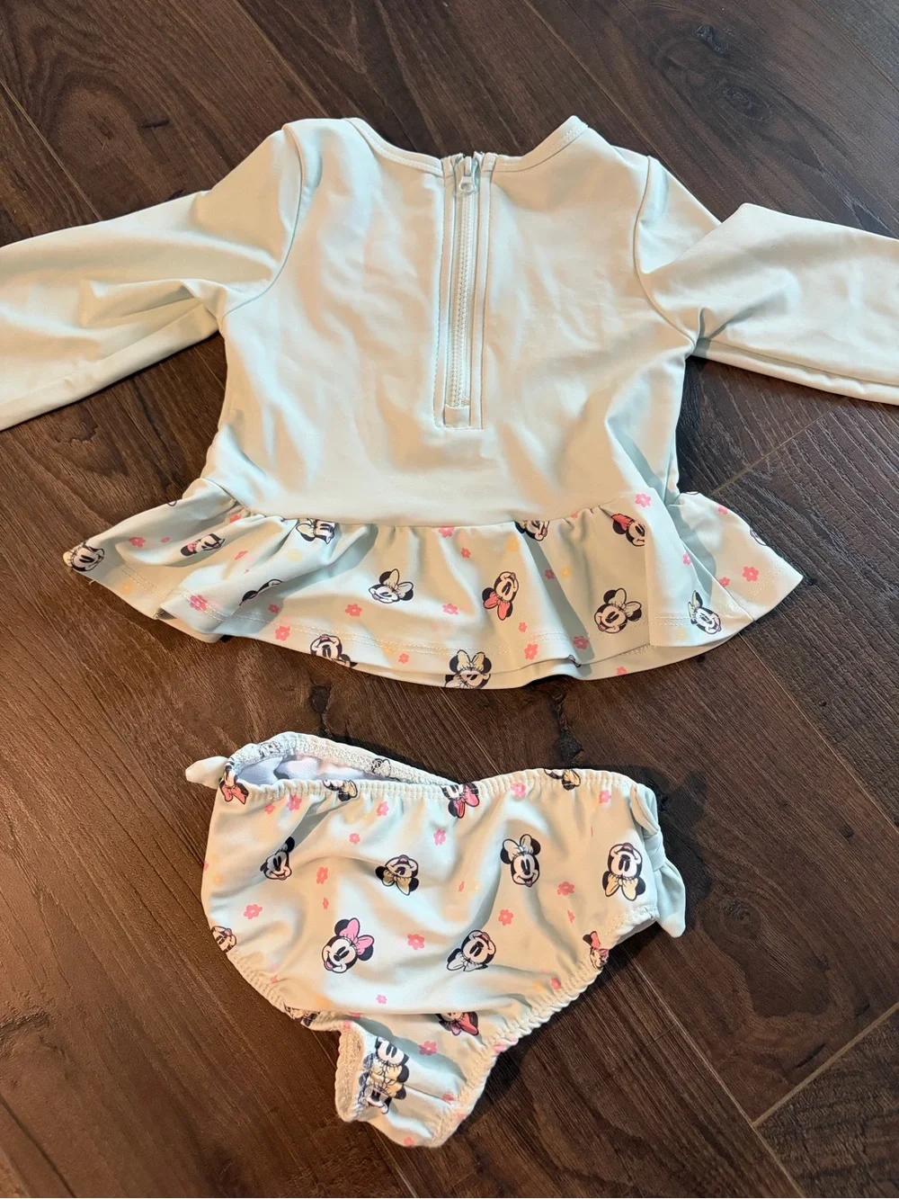 Disney mint Minnie Mouse Long-Sleeve Swim Top and Bikini Bottom Set
